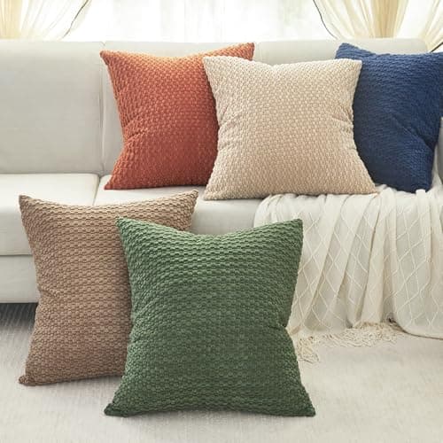 DCSKY Throw Pillow Covers 18x18，Pack of 2 Corduroy Decorative Throw Pillow Covers, Bohemian Style Home Decor for Sofa,Living Room,Couch Bed Decorative Throw Pillow Cover（Beige） - Thumbnail 6