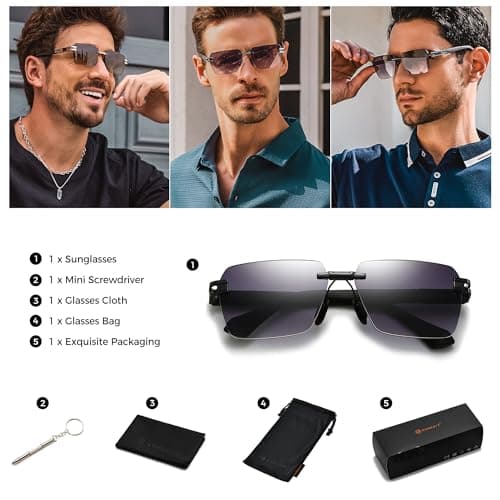 SUNGAIT Rimless Rectangle Sunglasses Square Frameless Shades for Men Women Y2K Vintage Retro UV Protection (Black/Grey Gradient Lens) SGT722-HH - Thumbnail 6
