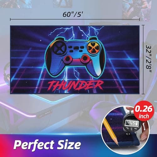 JSEI Gaming Rug for Kids Teens 32"x60", Video Game Kids Rug with Gamepad Controller Pattern, Non-Slip & Machine Washable Gaming Floor Carpet Mat for Playroom,Living Room&Bedroom, Blue - Thumbnail 2