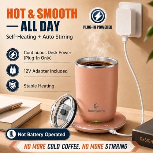 Self Heated Stirring Coffee Mug, 10oz Auto Mixing Cup with Warmer, Rose - Thumbnail 4