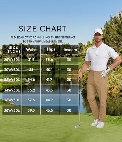 NATUVENIX Golf Pants Men Stretch Work Dress Pants Lightweight 30" Slim Fit Business Casual Pants for Men with Pockets Khaki - Thumbnail 6
