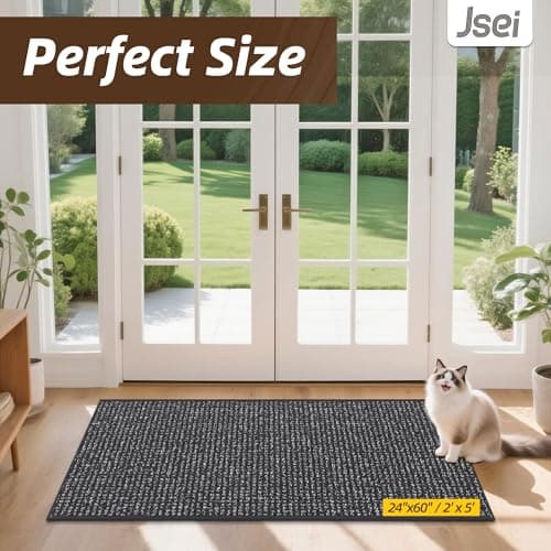 JSEI Dirt Trapper Door Mat 24"x60" Non-Slip Washable Entrance Mat, Dog Doormats, Absorbent & Fade-Resistant Floor Mats, Low Profile Welcome Mats for Entryway, Front Door, and Inside Entrance, Charcoal - Thumbnail 2