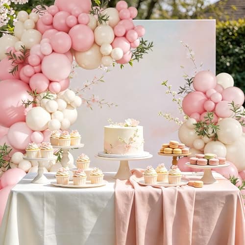 Pink Balloon Arch Kit 124Pcs Pink and White Balloon Arch Garland Kit Pastel Light Pink Sand White Balloons for Baby Shower Wedding Bridal Shower Anniversary Birthday Party Decorations - Thumbnail 3