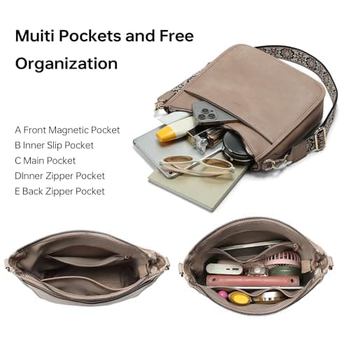 GEMIU Purses for Women Medium Crossbody Purse Crossbody Bags Leather Shoulder Bags with Guitar Strap Light Brown - Thumbnail 4