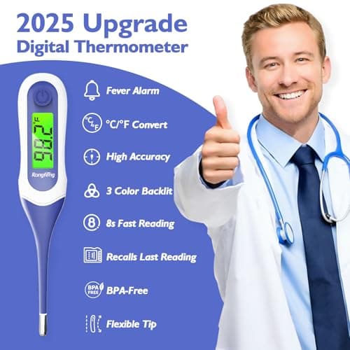 8s Fast Reading Oral Thermometer for Kids and Adults, Baby Digital Thermometer with 3 Color Backlit and Fever Alarm Medical FDA Basal Thermometer for Oral, Rectal, Underarm - Thumbnail 2