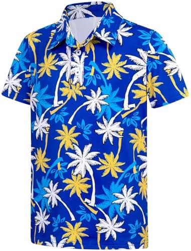 Hawaiian Shirts for Boys Golf Polo Shirt Spring Palm Tree Holiday Short Sleeve Collared School Uniform Athletic Dry Fit Tops Casual Clothes Size 9-10 Years - Image 1