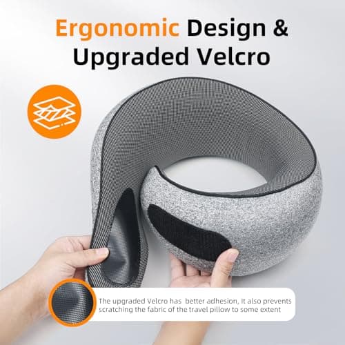 ThreeHome Travel Pillows for Airplanes, 100% Pure Memory Foam Neck Pillow with Skin-Friendly Silk Cover, Ergonomic Support, Washable Cover, Eye Mask, Earplugs, Ideal Neck Pillow for Flight Trips - Thumbnail 5