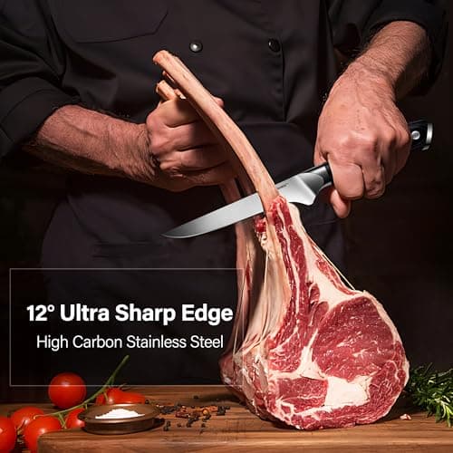 ANSHEE 6 Inch Boning Knife - Full Tang High Carbon Stainless Steel Professional Chef & Kitchen Blade, Multipurpose with Wood Handle Sheath&Gift Box for Meat,Fish Cutting&Deboning (Home&Restaurant Use) - Thumbnail 4