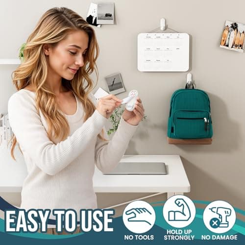 TAILI Hooks for Hanging,2 Plastic Large Sticky Hooks and 4 Adhesive Strips, White Utility Hooks for Painted Wall, No Damage Heavy Duty Hold up to 5 lb, Removable & Reusable for Door, Dorm, Clothes - Thumbnail 6