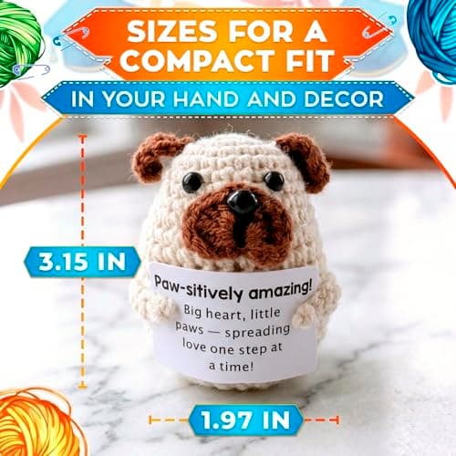 Reluen Crochet Dog, Big Heart Little Paws Handmade Puppy Crochet Animal with Inspirational Affirmation Card, Cute Crochet Desk Buddy Decor Gift for Dog Lovers Women Men Mom Daughter Friend Coworker - Thumbnail 2