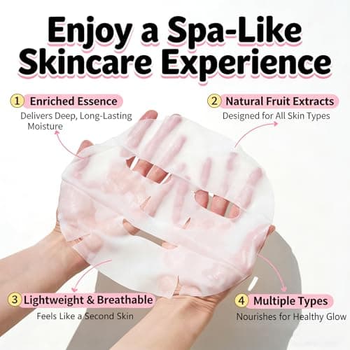 Meleell Collagen Face Masks Skincare Bulk for All Skin Types,Hydrating Sheet Mask for Sensitive Skin, Facial Mask For Women Skin Care, Spa Party Gifts Set for Teen Girls kids（12 Pack ） - Thumbnail 2