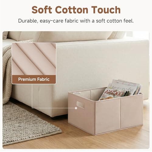 StorageWorks Fabric Storage Bins for Shelves, Closet Organizers and Storage Baskets, Collapsible Storage Bins with Cutout Handles, Large, 4-Pack, Light Brown - Thumbnail 4
