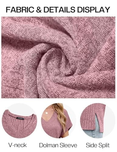 JUSTFASHIONNOW Womens Summer Tops 2026 Trendy Short Sleeve V Neck T Shirts Split Side Cute Tops Flowy Blouses Vacation Outfits Pink L - Thumbnail 4