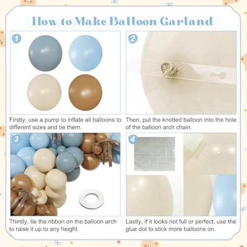 NUTTYBASH Dusty Blue and Brown Balloon Arch Kit, 151Pcs Bear Baby Shower Decorations Macaron Blue Brown Balloons with Bows for Gender Reveal Baby Shower Birthday Decorations - Thumbnail 4