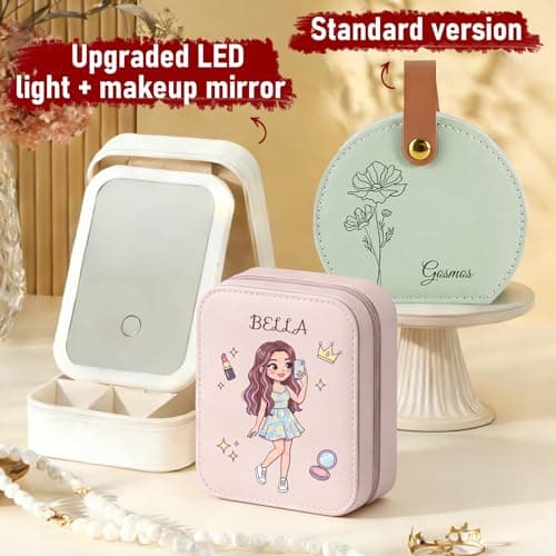 NYLGOXITK Personalized jewelry box with customized name and birth flower shape - Upgradable LED lights + mirror version - Designed specifically for women/girls/bridesmaids, suitable as a gift. - Thumbnail 2