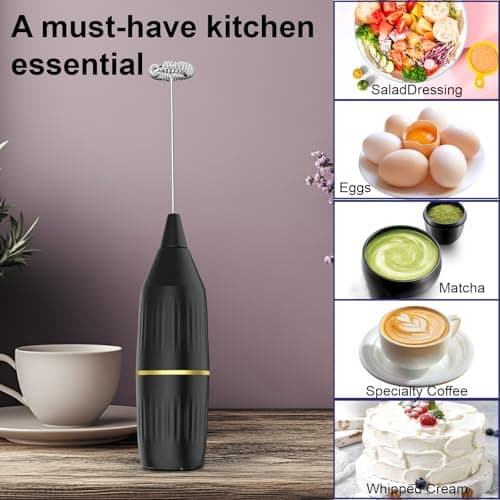 2 Pack Electric Milk Frother Wand, Black | Powerful Motor for Fast Creamy Froth, Easy Clean, Coffee, Latte, Matcha, Hot Chocolate - Thumbnail 4