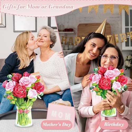 Airpark Mothers Day Gifts Card, 3D Pop Up Paper Flowers Bouquet 12’‘ with Note & Envelope, Birthday, Get Well, Teacher Appreciation Gifts, Anniversary, Wedding Gifts Cards for Women Wife Mom, Red Rose - Thumbnail 5