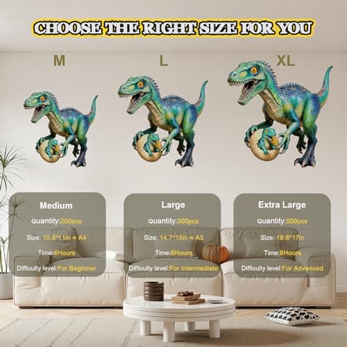 Wooden Puzzle for Adults, Dinosaur Jigsaw Puzzle for Adults, 200 Piece Unique Animal Shaped Wooden Puzzles, Challenging Dino Puzzles for Kids Family Game Night, Creative Gift Idea Wall Decor 10.8*11in - Thumbnail 6