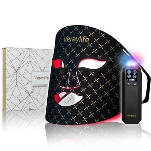 Veraylife Red Light Therapy for Face, 7 Light Modes Led Face Mask Light Therapy with 850nm NIR, 3000mAh Rechargeable Red Light Mask, 432 Beads Pro LED Face Mask at Home (Black-C) - Image 1