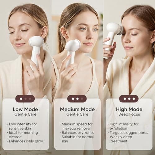 Teen Girls Electric Facial Cleansing Brush – Rechargeable Waterproof Dual Rotating Face Scrubber with 3 Interchangeable Heads, Soft Silicone Exfoliator, Perfect Skincare Gifts - Thumbnail 3