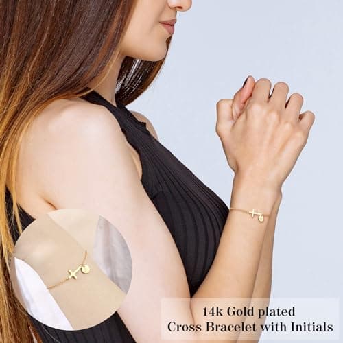 Cross Bracelet for Women, Initial Bracelets for Women Graduation Gift for Her Christian Gifts Dainty Gold W Initial Bracelet Faith Religious Baptism Gifts for Teen Mom Gift - Thumbnail 4
