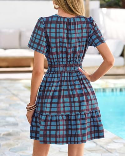 BTFBM Summer Dresses for Women 2026 Lightweight Casual Short Sleeve Floral Mini Dress A Line Beach Vacation Sundress(Blue, Medium) - Thumbnail 3