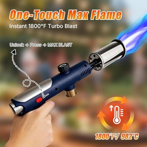 Powerful Propane Torch Gun, One-Touch Max Fire, Charcoal Torch Lighter with Adjustable Flame&Safety Lock, Kitchen Blow Torch for Cooking, BBQ, Searing Steak, Grill (Tank Not Included) - Thumbnail 4