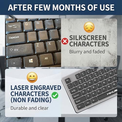 MIKUSO Wired Computers Keyboard with Cover Comfortable Hand Feel,Laser Engraved Characters,12 Multimedia Keys USB Interface Suitable for Laptop PC,Full Size 104 Keyboards, Plug and Play, Office - Thumbnail 3
