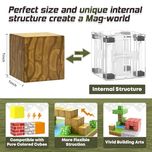 150PCS Magnetic Blocks-Build Mine Magnet World Forest Edition Kids Games for Boys&Girls Age 3-5 4-8 6-8, Magnetic Sensory STEM Toys Tiles for Toddlers Gifts for 3+ Years Old Ideal Construction Toys - Thumbnail 4