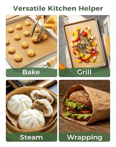 Atchake 120Pcs 8x12 Unbleached Parchment Paper Sheets, Non-Stick & Heavy Duty Baking Paper, Pre-Cut Parchment Paper for Baking, Cooking, Air Fryer, Steaming, Grilling, Sandwiches Wrapping - Thumbnail 6