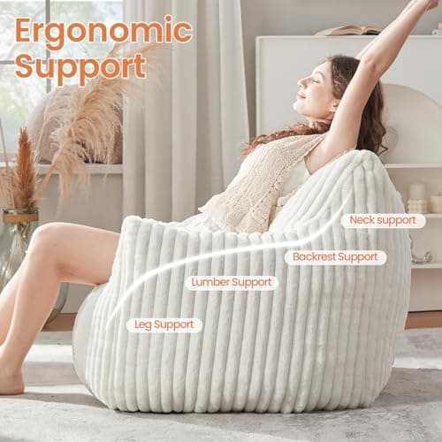 Giant Bean Bag Chairs for Adults with Filling Plush Fluffy Bean Bag Chairs for Teens with Armrests Comfy BeanBag Lazy Couch Sofa Chair for Bedroom Living Room Reading - Thumbnail 6