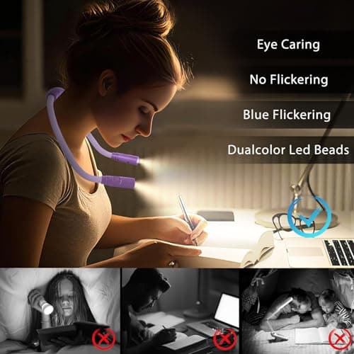 LUXJET Book Light for Reading at Night, Neck Reading Light for Books in Bed, 4 LED Bulbs, Hands Free, 3 Adjustable Brightness, 80-hr Lasting Rechargeable Lamp for Knitting, Camping, Repairing - Thumbnail 4