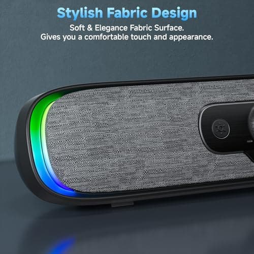 SOULION Computer Speakers, USB C/USB Powered PC Speaker with Colorful LED Lights, Plug-N-Play Wired Bluetooth Sound bar with Rotary Control for Desktop Laptop Monitor Office Work Music Black - Thumbnail 6