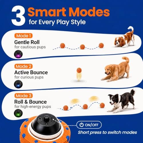 JoyBruko Interactive Dog Toys Ball, Moving Dog Toys to Keep Them Busy, Automatic Self Rolling & Bouncing, Soft E-TPU Material IPX7 Waterproof, Enrichment for Small Medium Large Breeds, Orange - Thumbnail 2