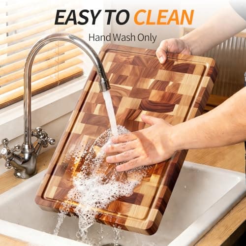 Lavstow Acacia Wood Cutting Board for Kitchen, Large Solid Wood Chopping Board with Grooves & Handles, for Meat, Vegetables, Fruits, Fruits 14.96" x 10.24" x 0.87" - Thumbnail 6
