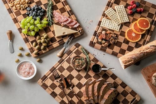 THETCHRY Cutting Boards for Kitchen, Checkered Cutting Board Upgraded, Acacia Wood Chopping Board with Juice Grooves & Handles, Large Butcher Block Serving Tray with Gift Box, 17"X12"X0.8" - Thumbnail 2