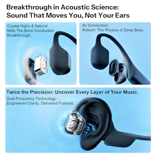 UOEPOWA Bone Conduction Headphones 2026 New Model Bluetooth 6.0 Open-Ear Design 10-Hour Battery Life IPX5 Waterproof Sports Headphones with Microphone Ideal for Running, Cycling, Gym Use (Black) - Thumbnail 5