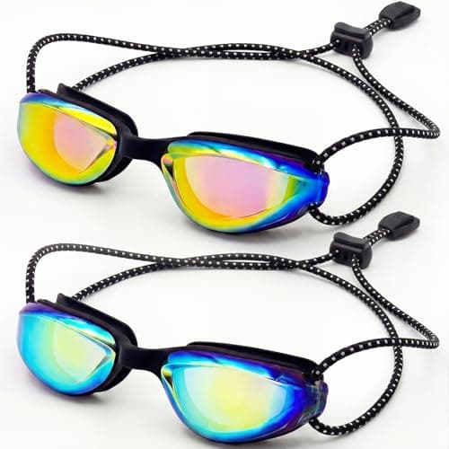 Aegend Swim Goggles for Kids Youth Teen 3-14 Anti-Fog Anti-UV Comfort Fit for Swimming(Bungee Strap) (Black/Gold & Black/Bright Rose-2 Pack) - Image 1