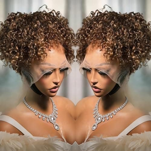 FFEGG Hidden Strap 360 Water Wave 220% Density Honey Blonde Deep Curly Human Hair wig Ombre Deep Wave 4/27 Highlight Lace Front Wigs Pre Plucked Wet And Wavy Water Wave Wig for Women 18 Inch