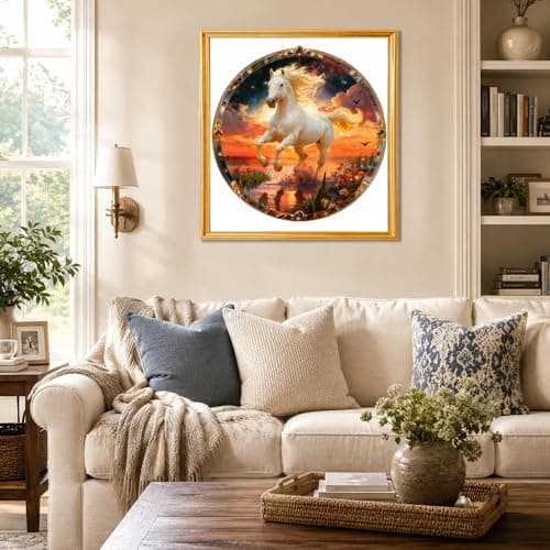 Wooden Puzzle for Adults, Sunset Horse Wooden Jigsaw Puzzle 200 Piece, Unique Shape Wooden Puzzles, Challenging Running White Horse Jigsaw Puzzles for Adults Family Game Night Wall Art Decor 11*11in - Thumbnail 4