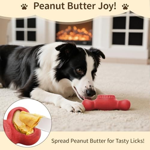 PETSWEET 3-in-1 Enrichment Dog Toy for Aggressive Chewers, Frozen Treat Toy & Interactive Treat Dispenser with Peanut Butter Grooves, Long Lasting Chew Toy for Large Dogs, Easy to Clean, Red - Thumbnail 4
