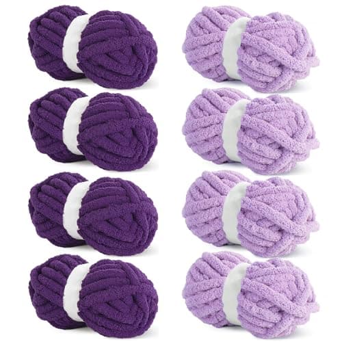 HOMBYS Chunky Chenille Yarn for Crocheting, Super Bulky Jumbo Yarn for Hand Knitting, 3/4" Thick Soft Plush Yarn for Blankets, 8 Skein Pack (27 yds / 8 oz Each), Multi Assorted Purple - Image 1