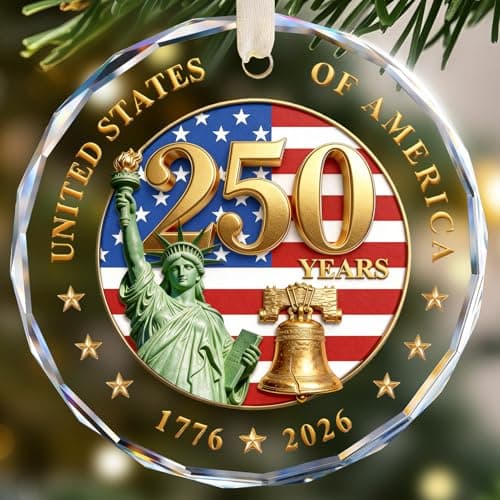 USA 250th Anniversary Ornament, Crystal Glass 1776 2026 Liberty Bell Decorations, America 250 Years Commemorative Ornaments Vintage Independence Gift - Image 1
