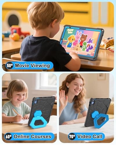 YIHE Shockproof Kids Case for iPad (A16) 11th Generation 11 Inch 2025/ iPad 10th Generation 10.9 inch 2022, Durable Protective Cover with Built-in Screen Protector & Stable Stand, Black Blue - Thumbnail 4