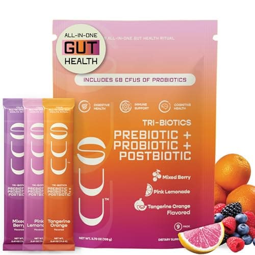 SUU Tribiotics - Prebiotic & Probiotic Drink Mix Packets for Gut Health & Digestive Health | Cutting Mix, Daily Probiotic & Immunity Supplement with Energy Support | 9 Pack Variety - Image 1