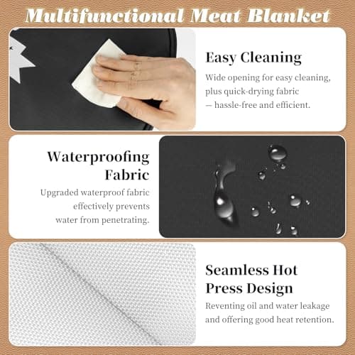 Nicemiya BBQ Blanket for Resting Meat, Insulated Meat Bag, Blanket for Smoker Brisket Pork Shoulder Turkey, Pefect Gift for Grill Lover Birthday Christmas for Men (Black Leak-Proof Vinyl) - Thumbnail 5