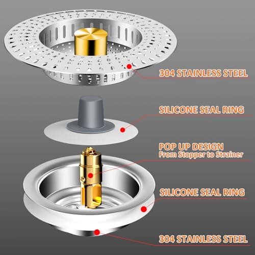 Kitchen Sink Drain Strainer, 18/8 Stainless Steel, Sink Stopper Kitchen Drain - Thumbnail 2