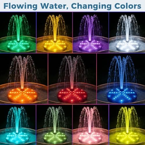 Paxverra Solar Fountain for Bird Bath with Colorful LED Lights, Floating Solar Fountain, 3W Solar Powered Water Fountain Pump with Strong Spray & 5 Nozzles for Garden, Pond, Pool, 36 LED Lights - Thumbnail 3