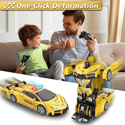 LNNKINE Remote Control Car, Transform Robot RC Cars, 2.4Ghz Transforming Police Car Toy with LED Light, One-Button Deformation & Rotating Drifting, Toys for 5+ Year Boys/Girls - Thumbnail 2
