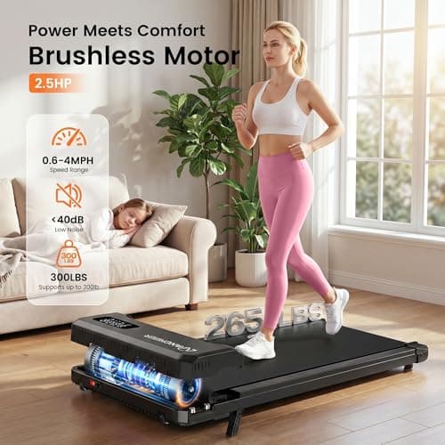 Foldable Under Desk Treadmill with Incline - Compact Portable Walking Pad with Handle Bar for Home Office Small Spaces, LED Display & Remote Control - Thumbnail 6
